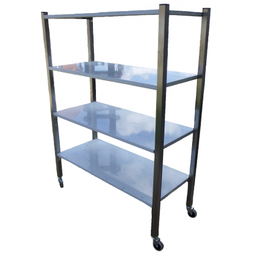Стеллаж с перфорированными полками нержавеющая сталь на колёсах усиленный 1200х500х1600 мм