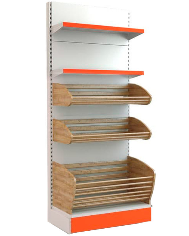 Торговый хлебный стеллаж комбинированный с двумя полками и двумя корзинами