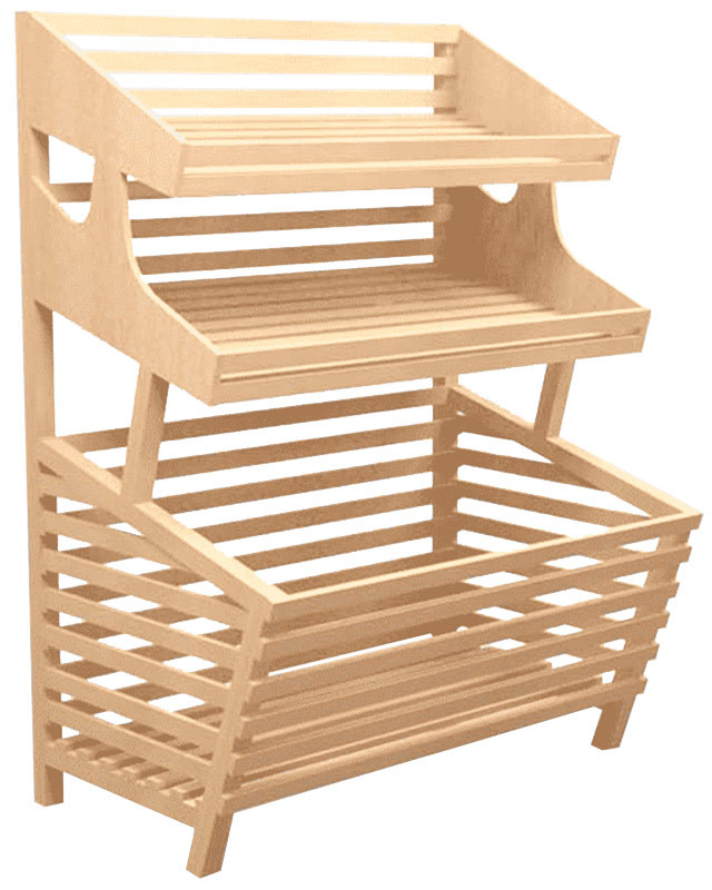 Прямой деревянный стеллаж с накопителем и двумя полками