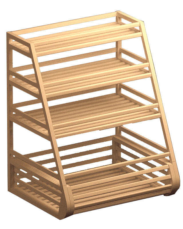 Деревянный стеллаж с тремя полками и накопителем