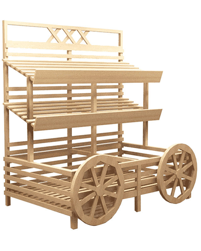 Овощной развал пристенный с накопителем и двумя полками, в виде телеги