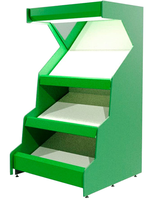 Овощной стеллаж с боковинами ЛДСП, зеркальным фризом с подсветкой