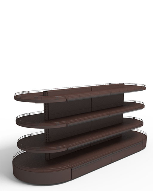 Островной стеллаж для алкоголя с полукруглыми торцевыми полками