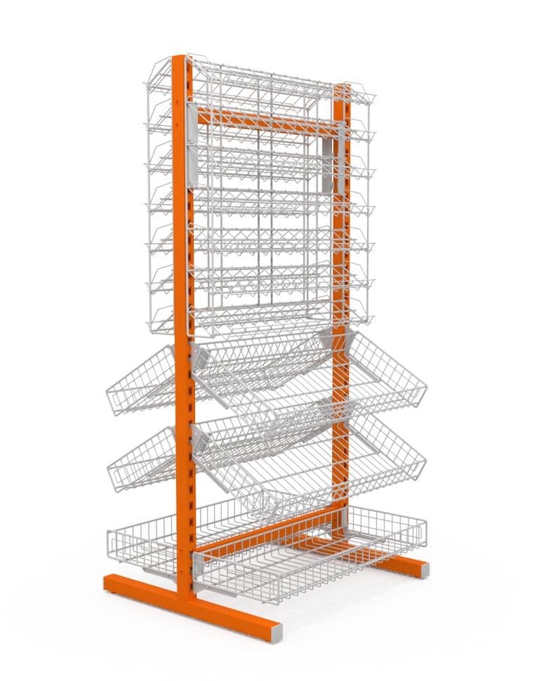 Стойка двухсторонняя (6 корзин + 2 наклонных блока 7 полок)