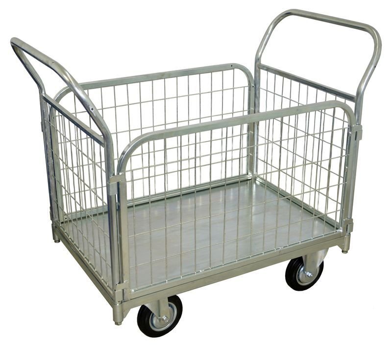 ТС-Ц2. Платформенная оцинкованная тележка с быстро съемными сетчатыми бортами