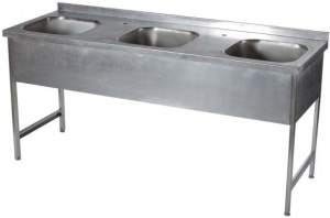 Ванна моечная цельнотянутая трехгнездовая длина 1500 мм