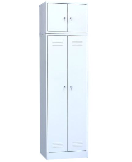 Металлический шкаф для одежды двухстворчатый с антресолью