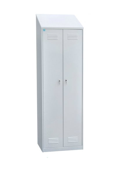 Металлический шкаф для одежды двухстворчатый с наклонной крышей