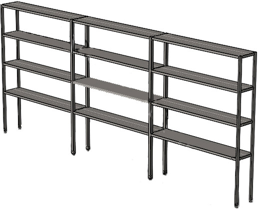 Стеллаж модульный со сплошными полками (разборный) с уровнями фиксированными длина 7000 мм